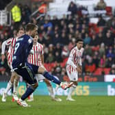 COSTLY MISS: Leeds United's Patrick Bamford misses a penalty during the Championship match against Stoke City at the bet365 Stadium. Picture: Nigel French/PA