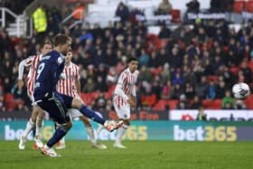 COSTLY MISS: Leeds United's Patrick Bamford misses a penalty during the Championship match against Stoke City at the bet365 Stadium. Picture: Nigel French/PA