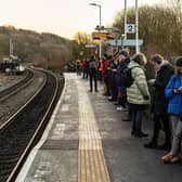 Manchester bound commuters at Slaithwaite Railway Station.  
6th February 2023.  Picture Bruce Rollinson