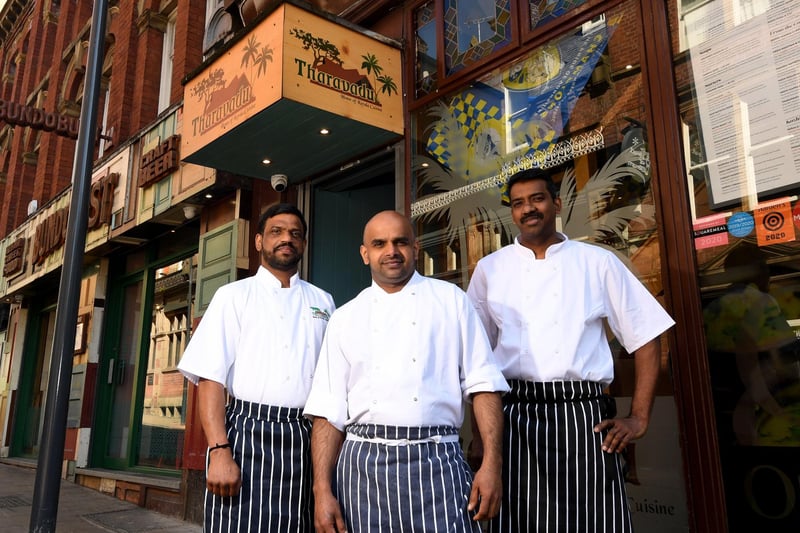 Just making the list in at number 97 is Tharavadu in Leeds. The restaurant focuses on Keralan cuisine. Pictured are chefs Ajith Kumar, Rajesh Nair and Abdul Khadar.