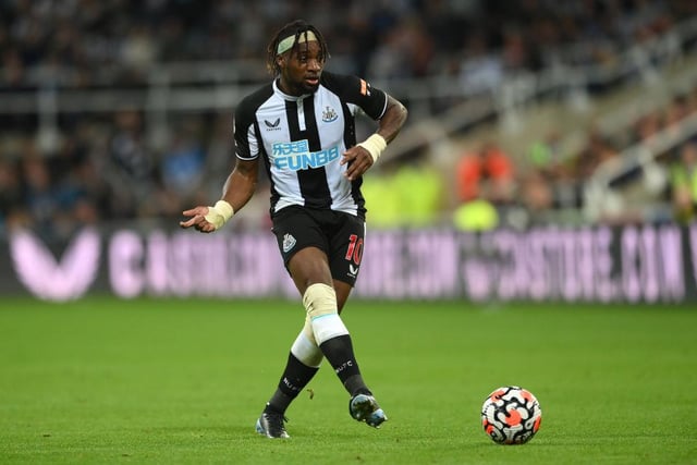 Newcastle player Allan Saint-Maximin in action during the Premier League match between Newcastle United and Tottenham Hotspur at St. James Park on October 17, 2021 in Newcastle upon Tyne, England.