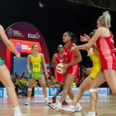 GREAT DAYS: England's Imogen Allison (centre) in action against Australia during the 2023 Netball World Cup final in Cape Town in August. Picture: PA