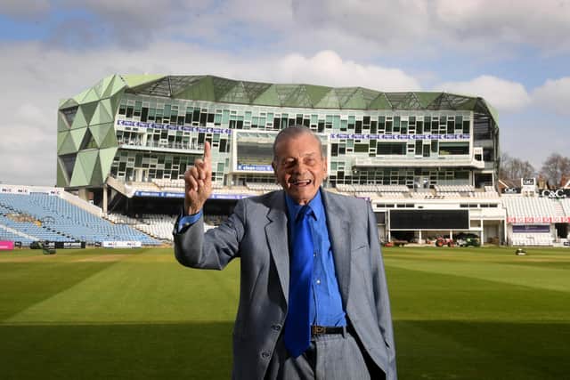Cricket Umpire Legend Dickie Bird celebrates his 90th Birthday at Headingley Stadium Leeds. Picture taken by Yorkshire Post Photographer Simon Hulme 19th April 2023