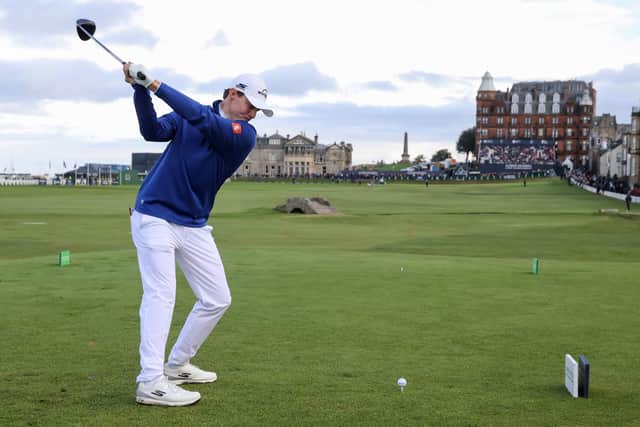 CLOSE TO HOME: Matt Fitzpatrick tees off on the eighteenth during day five of the 2023 Alfred Dunhill Links Championship at St Andrews. Picture: Steve Welsh/PA