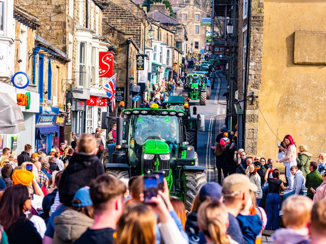 A convoy of tractors heading into Pateley Bridge before stopping at Niddedale Showground for a short break before continuing their onward journey to Greenhow, Menwith Hill, Hampsthwaite, Birstwith, Ripley and returning back to Knaresborough. Picture: James Hardisty.