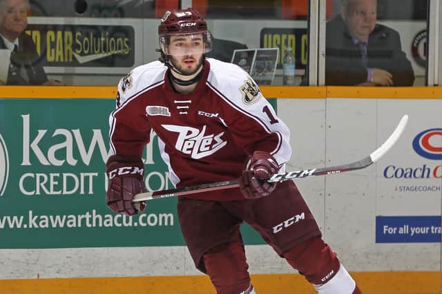 MAKING WAVES: Liam Kirk, pictured in action for Peterborough Petes against OHL rivals Sudbury Wolves in March 2019. Picture: Claus Andersen/Getty Images