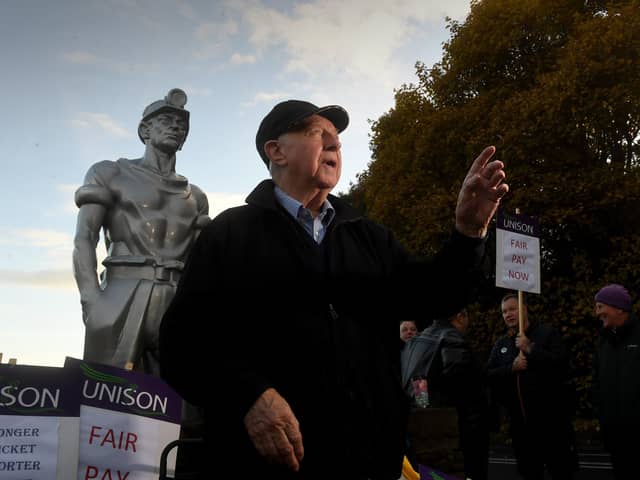 Arthur Scargill pictured on the picket line at the National Mining Museum, Wakefield. Picture by Simon Hulme 26th October 2022










