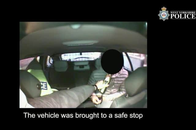 Once police brought the vehicle to a safe stop, the handcuffed driver was found to have 145mcgs of alcohol in his body per 100ml – when the legal limit is just 35mcgs.