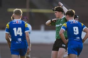 Referee Matty Lynn awards one of 49 penalties for high tackles at Odsal. (Photo: Danny Lawson/PA)