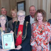 The Lord Mayor of Leeds presenting a certificate to Shirley Cummings, the YPA’s current Chair, alongside industry representatives including the AA’s special projects
lead Sue Eustace and Kate Harris, former CEO of NABS (National Advertising Benevolent Society) the industry charity who was presented with a cheque for over £5000.