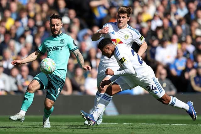DEFENSIVE WORK: James Justin stops Adam Armstrong of Wolverhampton Wanderers going through on goal (Image: Matt McNulty/Getty Images)