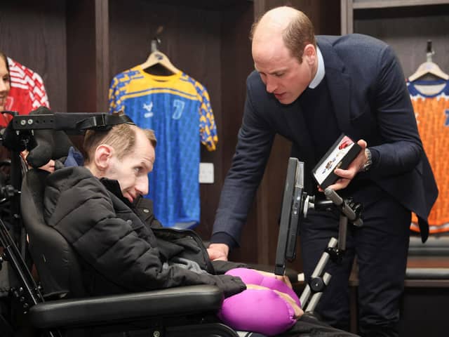 The Prince of Wales (right) meets Rob Burrow during a visit to Headingley Stadium, Leeds, to congratulate him on his efforts to raise awareness of Motor Neurone Disease. PIC: Phil Noble/PA Wire