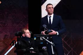 Kevin Sinfield holds his BBC Special Award alongside Rob Burrow during the BBC Sports Personality of the Year Awards 2022 held at MediaCityUK, Salford. Picture: David Davies/PA Wire.