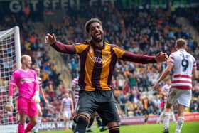 ON target: Bradford City’s Vadaine Oliver netted in their 3-2 win over Salford City at Valley Parade. Picture: Bruce Rollinson