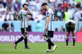 LUSAIL CITY, QATAR - NOVEMBER 22: Lionel Messi of Argentina looks dejected following their side's defeat in the FIFA World Cup Qatar 2022 Group C match between Argentina and Saudi Arabia at Lusail Stadium on November 22, 2022 in Lusail City, Qatar. (Photo by Richard Heathcote/Getty Images)