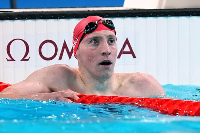 NOT QUITE: Max Litchfield contemplates what might have been after finishing outside the medals again at the Olympics in the Men's 400m Individual Medley Final at the Paris La Defense Arena. Picture: Martin Rickett/PA