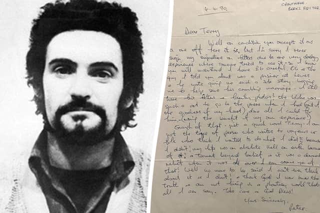 A letter which had been written by Peter Sutcliffe while in Broadmoor was sold after a dealer found it in a drawer.