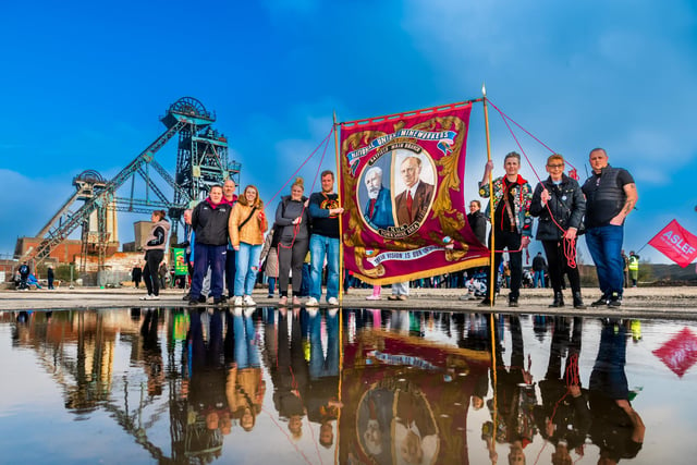 Members of the National Union of Mineworkers - with their Hatfield Main Branch banner at Hatfield Colliery.Picture By Yorkshire Post Photographer,  James Hardisty. Date: 9th March 2024.
