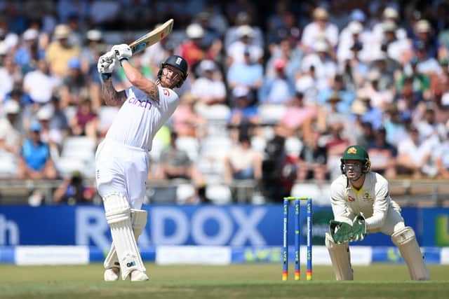 Take that: Ben Stokes hits out on day two of the Headingley Test. Photo by Stu Forster/Getty Images.