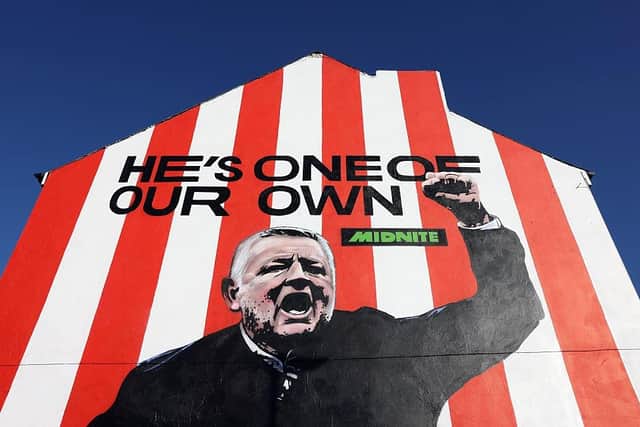 PART OF THE FURNITURE: A mural of Chris Wilder outside the Railway pub next to their Bramall Lane home (Image: George Wood/Getty Images)