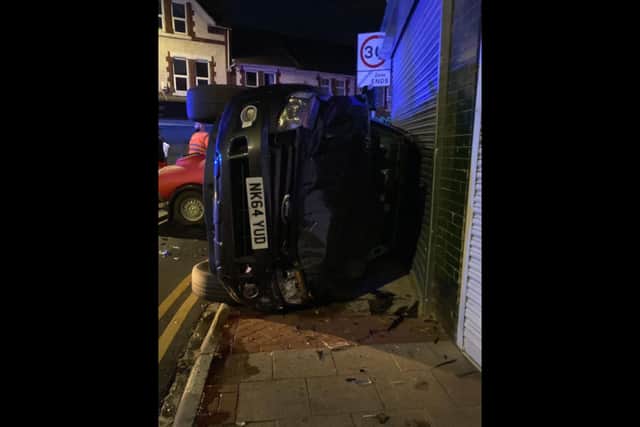 The Ford Ranger was flipped onto its side in the smash in Bentley.