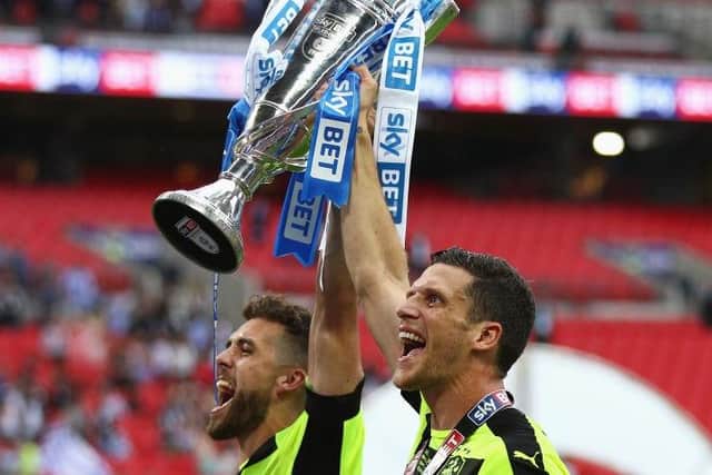 HUDDERSFIELD HERO:  Mark Hudson, right with Tommy Smith, was part of the Huddersfield Town side which reached the Premier League via the play-offs
