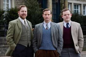 The three Skeldake vets: Samuel West (Samuel West), James Herriot (Nicholas Ralph) & Tristan Farnon (Callum Woodhouse). ©5 Broadcasting Limited / © Playground Television UK Ltd. 2026 / Photographer: Helen Williams
