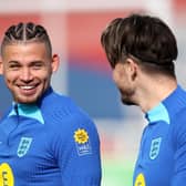FRIENDLY TERRITORY: England's Kalvin Phillips and Jack Grealish during a training session at St. George's Park Picture: Simon Marper/PA