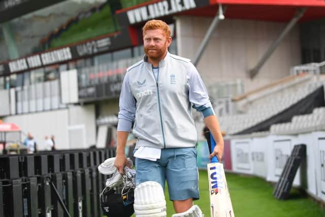 MANCHESTER, ENGLAND - AUGUST 23: Jonny Bairstow of England during England net session at Old Trafford on August 23, 2022 in Manchester, England. (Photo by Nathan Stirk/Getty Images)