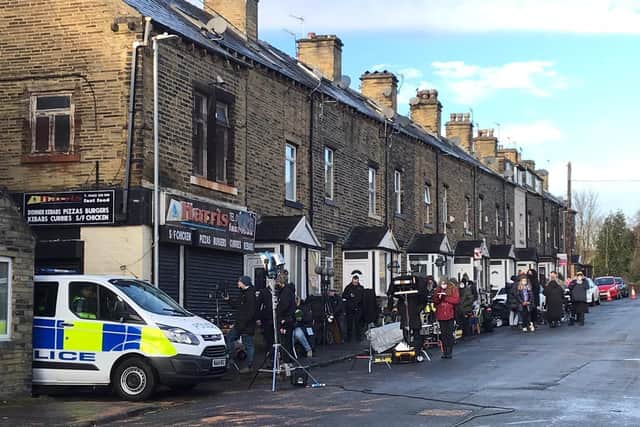 Happy Valley filming on Bath Place, off  Boothtown Road in Halifax