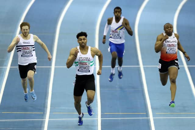 Those were the days: Leon Greenwood of Swansea, near where he went to university, (2L) on his way to second in the Men's 200m Heat 4 during Day Two of the SPAR British Athletics Indoor Championships at Arena Birmingham on February 10, 2019 in Birmingham (Picture: Bryn Lennon/Getty Images)