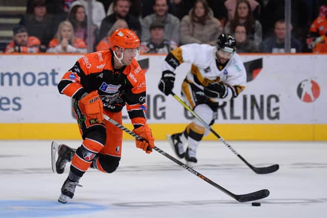 IN THE FRAME: Aaron Fox is hoping top line forward Scott Allen is fit and available to face Cardiff Devils in Wednesday night's Challenge Cup quarter-final first leg clash at the Utilita Arena. Picture courtesy of Dean Woolley/EIHL/Steelers Media.