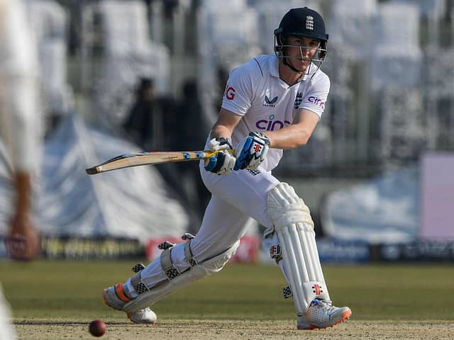 England's Harry Brook plays a shot during the second day of the first cricket Test match between Pakistan and England at the Rawalpindi Cricket Stadium (Picture: AAMIR QURESHI/AFP via Getty Images)