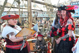 Zoe and Paul Bradshaw at their pirate themed wedding
