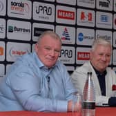 Rotherham United manager Steve Evans (left), pictured alongside chairman Tony Stewart (centre). On the right is Evans' long-time assistant Paul Raynor. Picture: Kerrie Beddows.