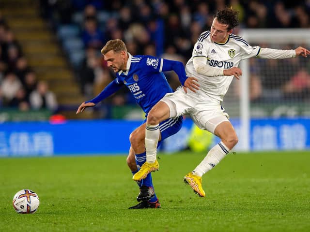 BEST PERFORMER: Leeds United's Brendan Aaronson challenges Kiernan Dewsbury-Hall for the ball