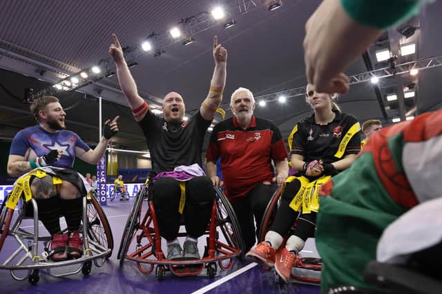 Stuart Williams of Wales leads his teammates in celebrating victory over Scotland at the EIS (Picture: George Wood/Getty Images)