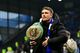 Sheffield and proud: Dalton Smith at Hillsborough with the WBC light-welterweight world title he will defend in the city on Saturday night (Picture: Harriet Massey/Getty Images)
