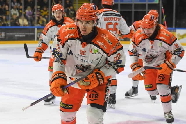 GETTING READY: Sheffield Steelers' Mitchell Balmas. Picture: Karl Denham/EIHL Media.