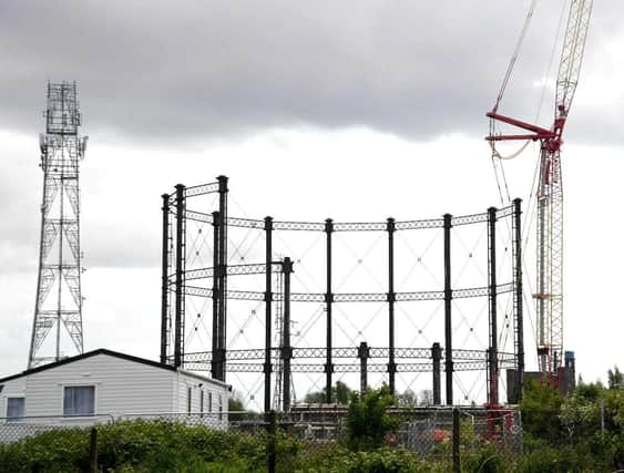 The No. 5 Gas Holder in Bank Side, off Clough Road, Hull, which is currently being dismantled