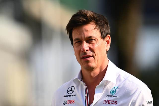 SINGAPORE, SINGAPORE - SEPTEMBER 30: Mercedes GP Executive Director Toto Wolff walks in the Paddock prior to practice ahead of the F1 Grand Prix of Singapore at Marina Bay Street Circuit on September 30, 2022 in Singapore, Singapore. (Photo by Clive Mason/Getty Images,)