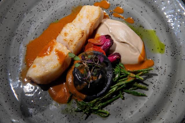 Fox & Hounds, Sinnington, North Yorkshire.
Turbot with pickled mussels, artichoke puree, samphire and crab ravioli.
Picture by Bruce Rollinson