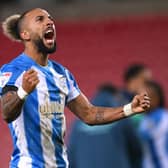 Sorba Thomas scored Huddersfield Town's second of the afternoon against his former club. Image: Stu Forster/Getty Images