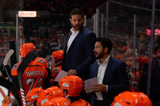BIG NIGHT OUT: Sheffield Steelers' head coach Aaron Fox, with assistant Carter Beston-Will (right) are hoping tonight will bring the first part of a trophy haul this season for the team. Picture: Dean Woolley/Steelers Media.