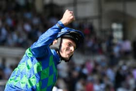 French maestro: British jockey James Reveley celebrates on his horse "On The Go" after winning the 140th edition of the Grand Steeple-Chase de Paris on May 20, 2018 at the Hippodrome d'Auteuil in Paris (Picture: LIONEL BONAVENTURE/AFP via Getty Images)