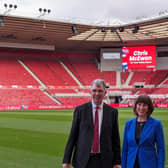 Labour candidate for Tees Valley Mayor Chris McEwan at his campaign launch with Shadow Chancellor Rachel Reeves in Middlesbrough FC's Riverside Stadium.