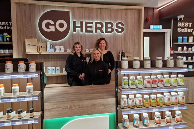 (Left to right) Abbie Green, retail assistant, Emilija Krukoniene, store manager, and Tatiana Hess, project manager, Go Herbs