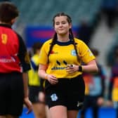 Niamh O'Connor, 18, refereeing an exhibition game at Twickenham before England v Italy in the Six Nations.