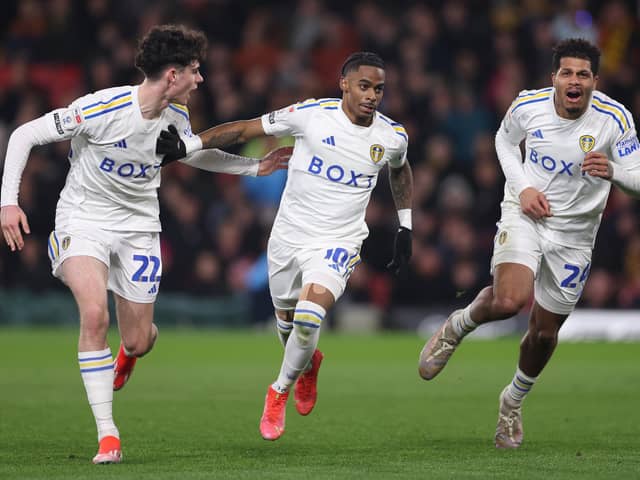 Leeds United duo Archie Gray and Crysencio Summerville are both in the running for EFL awards. Image: Alex Pantling/Getty Images