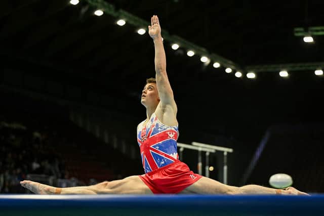 Britain's Luke Whitehouse competes on the floor exercise during the Men's Finals event at the Artistic Gymnastics European Championships, in Rimini on April 26, 2024. (Picture: GABRIEL BOUYS/AFP via Getty Images)